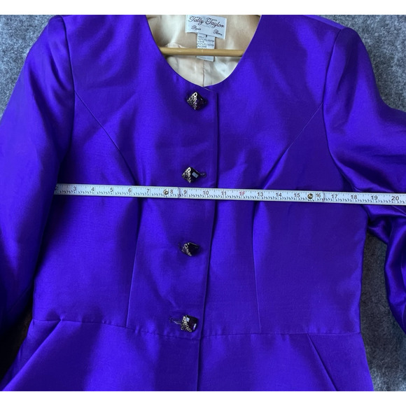 Tally Taylor Skirt Suit Womens 8 Purple Gold Ruffle Bold MOB Special Occassion - Picture 7 of 7